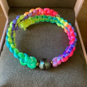 Tahitian Black South Sea Pearl Multi Colored Braided Wave Bracelet